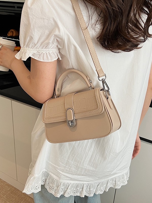 PU mini kvadratna torba, crossbody preko ramena, zaključavanje, srednja veličina, podstava od poliestera