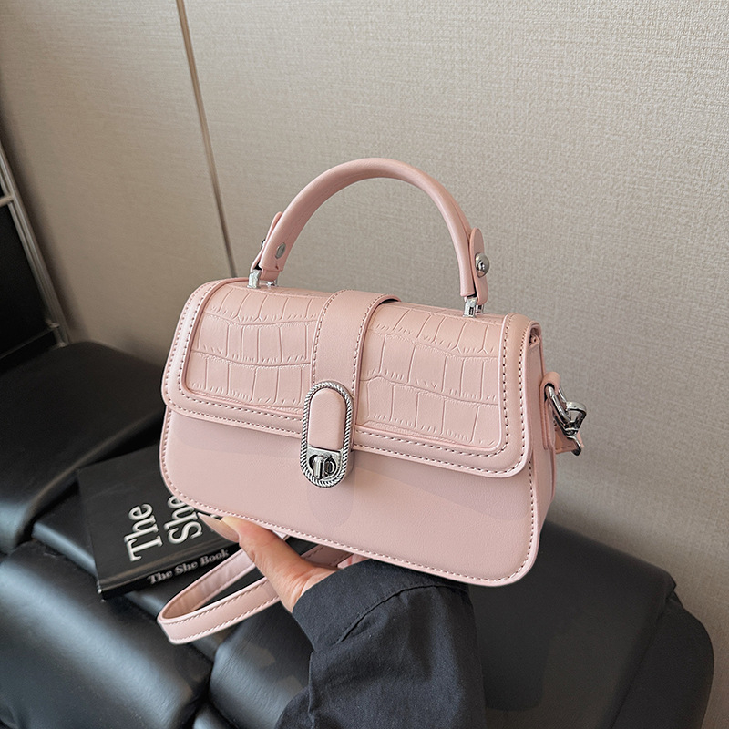 PU mini kvadratna torba, crossbody preko ramena, zaključavanje, srednja veličina, podstava od poliestera