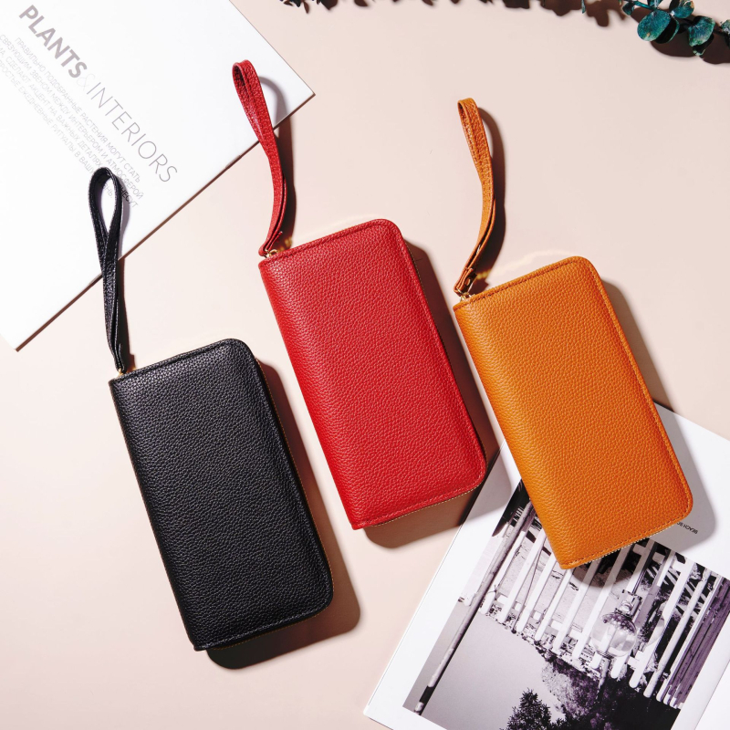 Ženska dvostruka dugačka torbica i novčanik, PU koža, jednofarban dizajn, vodootporna, ultralegka, Yijian Leather Goods