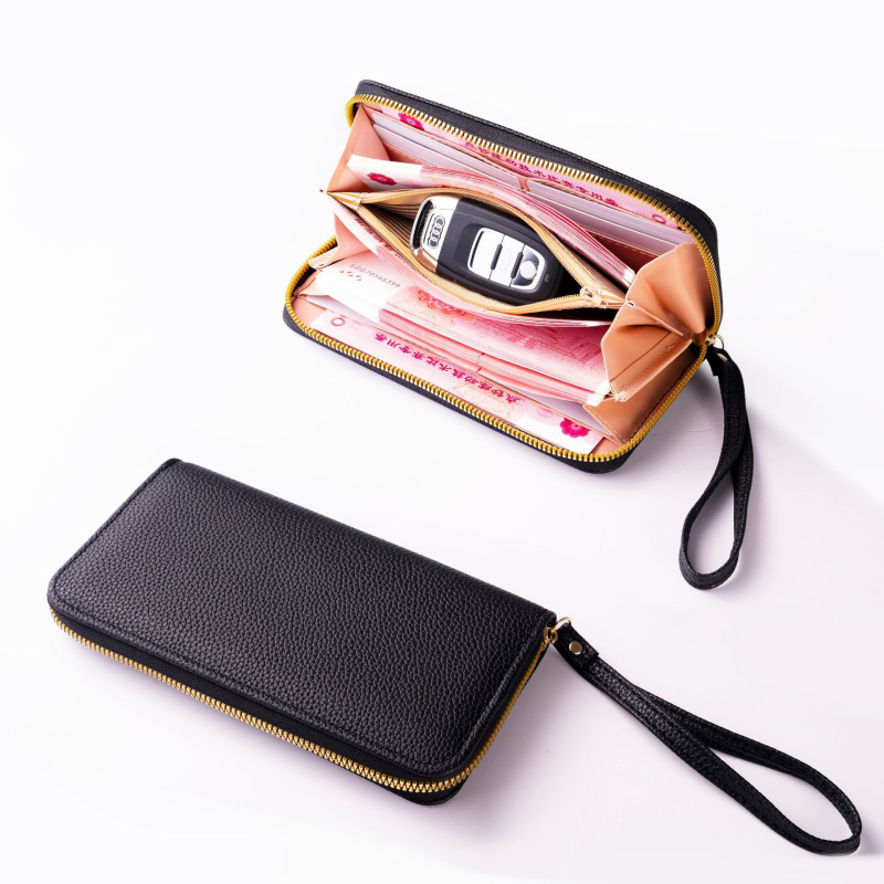 Ženska dvostruka dugačka torbica i novčanik, PU koža, jednofarban dizajn, vodootporna, ultralegka, Yijian Leather Goods