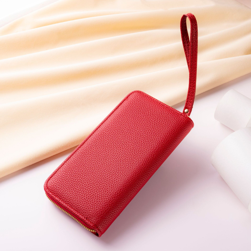Ženska dvostruka dugačka torbica i novčanik, PU koža, jednofarban dizajn, vodootporna, ultralegka, Yijian Leather Goods