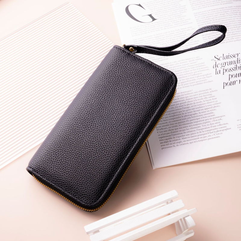 Ženska dvostruka dugačka torbica i novčanik, PU koža, jednofarban dizajn, vodootporna, ultralegka, Yijian Leather Goods