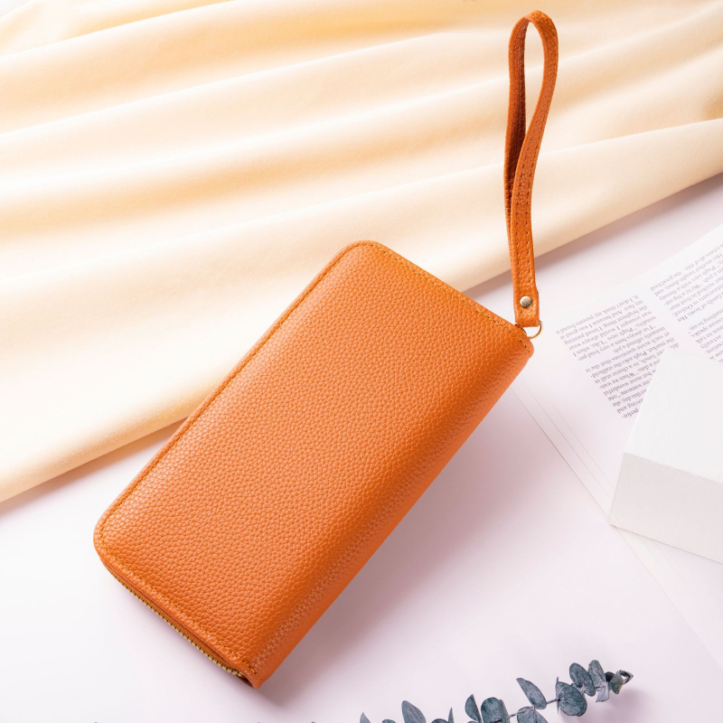 Ženska dvostruka dugačka torbica i novčanik, PU koža, jednofarban dizajn, vodootporna, ultralegka, Yijian Leather Goods