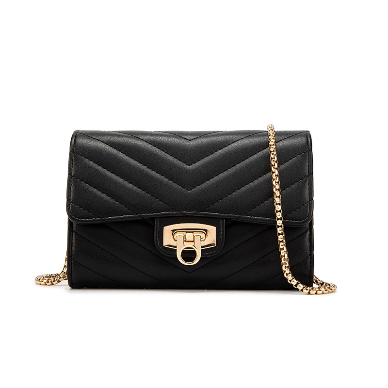 Geantă mică pătrată cu broderie în V, PU, formă orizontală, închidere cu capac, buzunar pentru telefon, căptușeală poliester