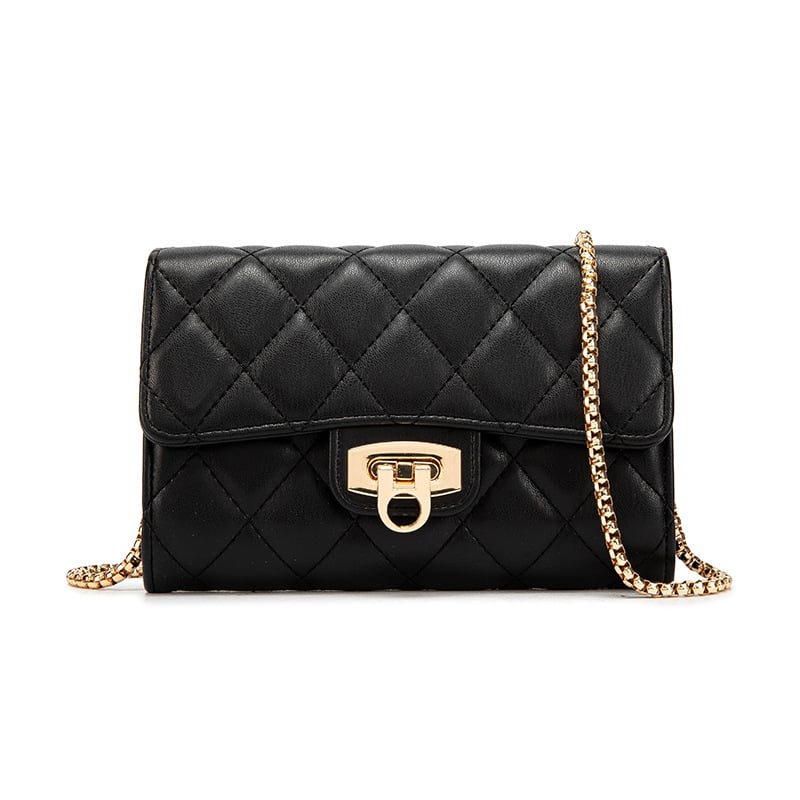 Geantă mică pătrată cu broderie în V, PU, formă orizontală, închidere cu capac, buzunar pentru telefon, căptușeală poliester