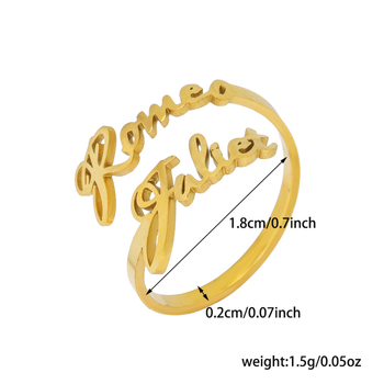 304 rozsdamentes acél gyűrű betűk/számokkal, személyre szabott névvel, valós aranyozással, internet sztár stílus