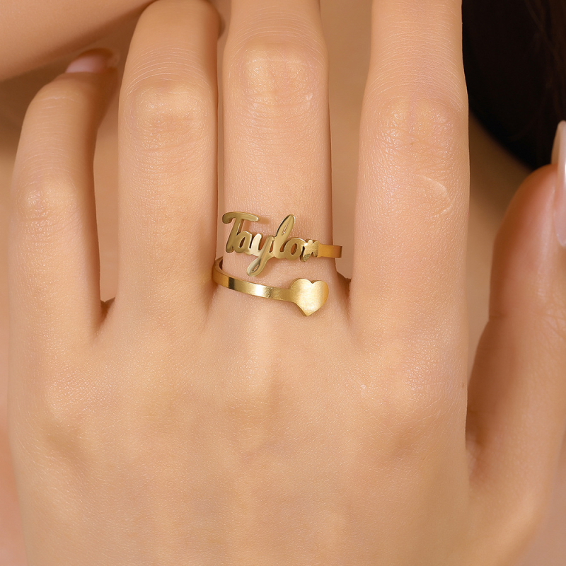 304 rozsdamentes acél gyűrű betűk/számokkal, személyre szabott névvel, valós aranyozással, internet sztár stílus