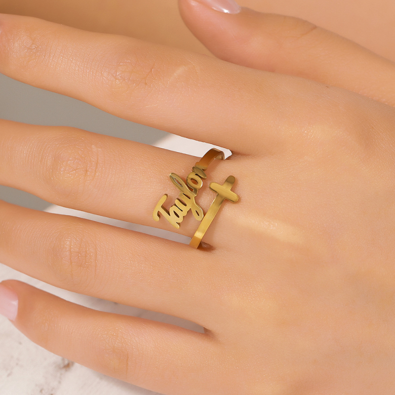 304 rozsdamentes acél gyűrű betűk/számokkal, személyre szabott névvel, valós aranyozással, internet sztár stílus