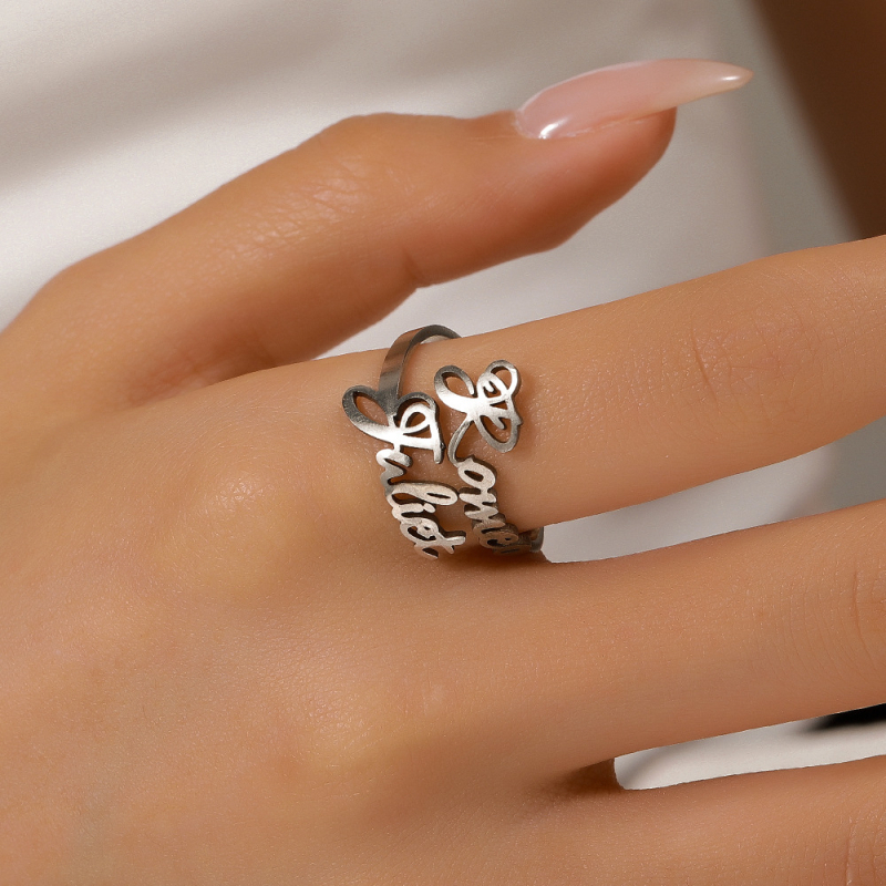 304 rozsdamentes acél gyűrű betűk/számokkal, személyre szabott névvel, valós aranyozással, internet sztár stílus