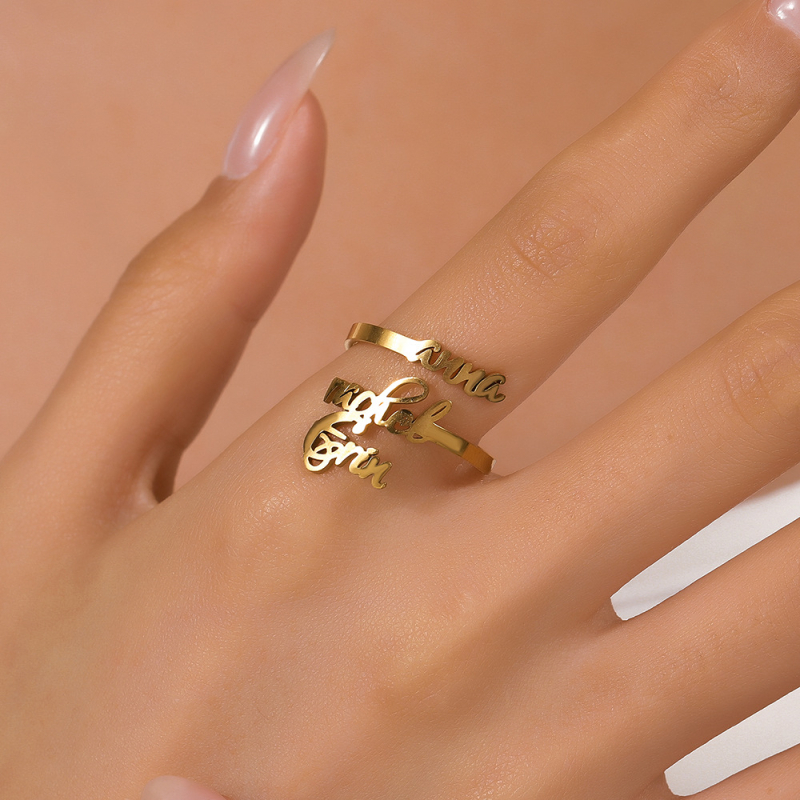 304 rozsdamentes acél gyűrű betűk/számokkal, személyre szabott névvel, valós aranyozással, internet sztár stílus