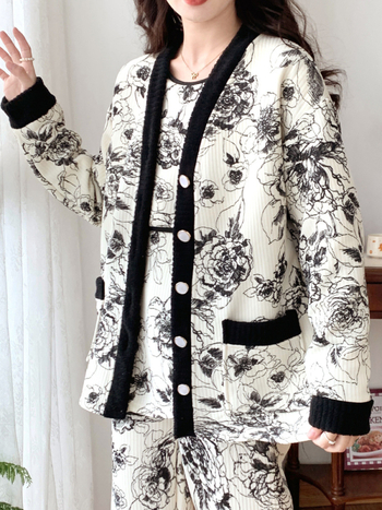 Σετ ρουχισμού μετά τον τοκετό για γαλουχία, μακρύ μανίκι, πλεκτός πολυεστέρας (95%+), εκτύπωση, φθινόπωρο 2024, ιαπωνοκορεατικό χαλαρωτικό στυλ