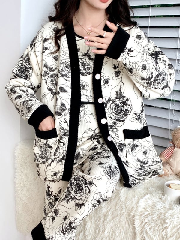 Σετ ρουχισμού μετά τον τοκετό για γαλουχία, μακρύ μανίκι, πλεκτός πολυεστέρας (95%+), εκτύπωση, φθινόπωρο 2024, ιαπωνοκορεατικό χαλαρωτικό στυλ