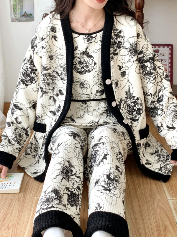 Σετ ρουχισμού μετά τον τοκετό για γαλουχία, μακρύ μανίκι, πλεκτός πολυεστέρας (95%+), εκτύπωση, φθινόπωρο 2024, ιαπωνοκορεατικό χαλαρωτικό στυλ