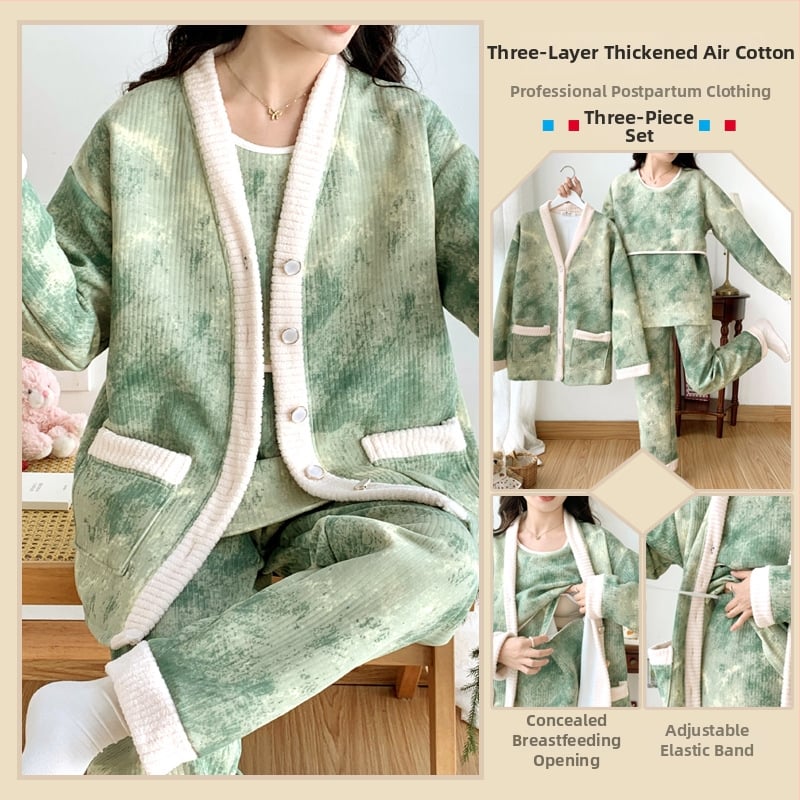 Σετ ρουχισμού μετά τον τοκετό για γαλουχία, μακρύ μανίκι, πλεκτός πολυεστέρας (95%+), εκτύπωση, φθινόπωρο 2024, ιαπωνοκορεατικό χαλαρωτικό στυλ