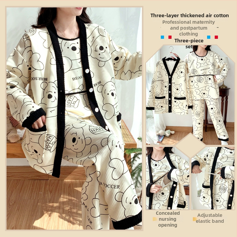 Σετ ρουχισμού μετά τον τοκετό για γαλουχία, μακρύ μανίκι, πλεκτός πολυεστέρας (95%+), εκτύπωση, φθινόπωρο 2024, ιαπωνοκορεατικό χαλαρωτικό στυλ