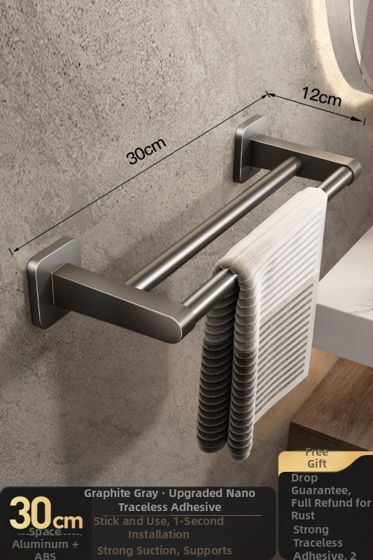 Törölközőtartó, falra szerelt, fúrás nélkül, ABS + alumínium, teherbírás 20 kg, modern minimalista stílus, egy soros