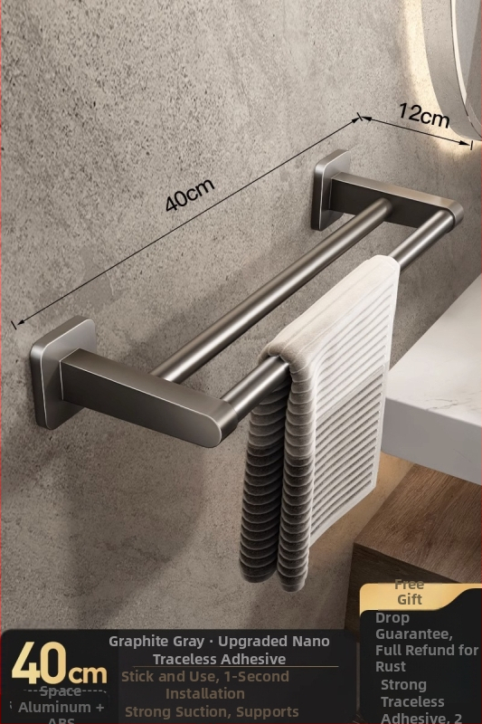 Törölközőtartó, falra szerelt, fúrás nélkül, ABS + alumínium, teherbírás 20 kg, modern minimalista stílus, egy soros