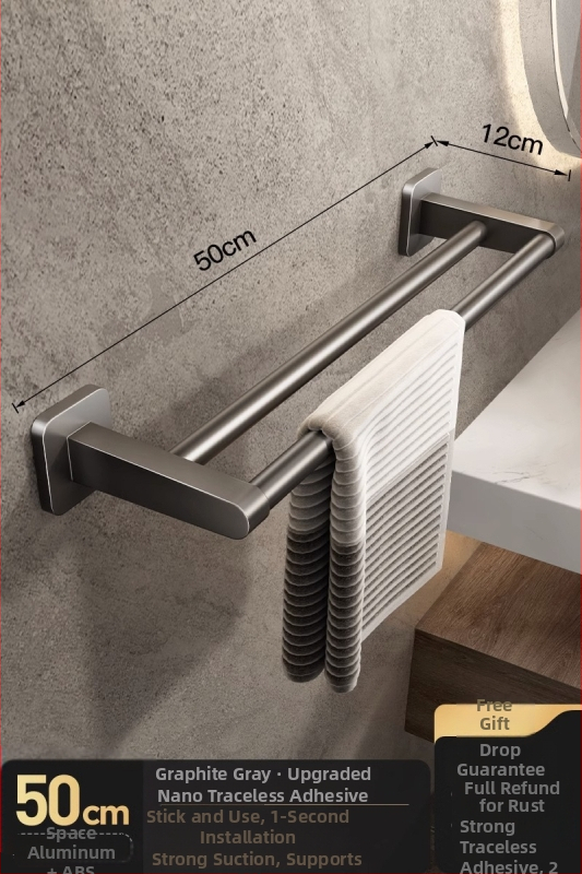 Törölközőtartó, falra szerelt, fúrás nélkül, ABS + alumínium, teherbírás 20 kg, modern minimalista stílus, egy soros