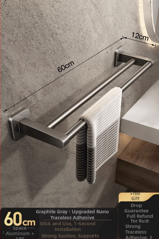 Törölközőtartó, falra szerelt, fúrás nélkül, ABS + alumínium, teherbírás 20 kg, modern minimalista stílus, egy soros