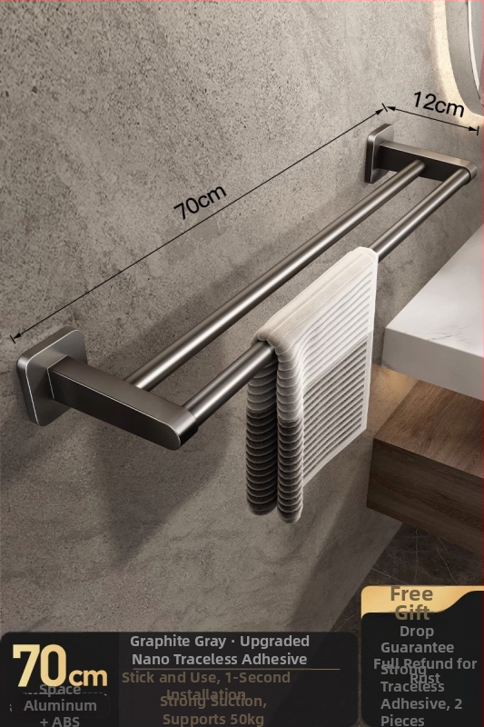 Törölközőtartó, falra szerelt, fúrás nélkül, ABS + alumínium, teherbírás 20 kg, modern minimalista stílus, egy soros