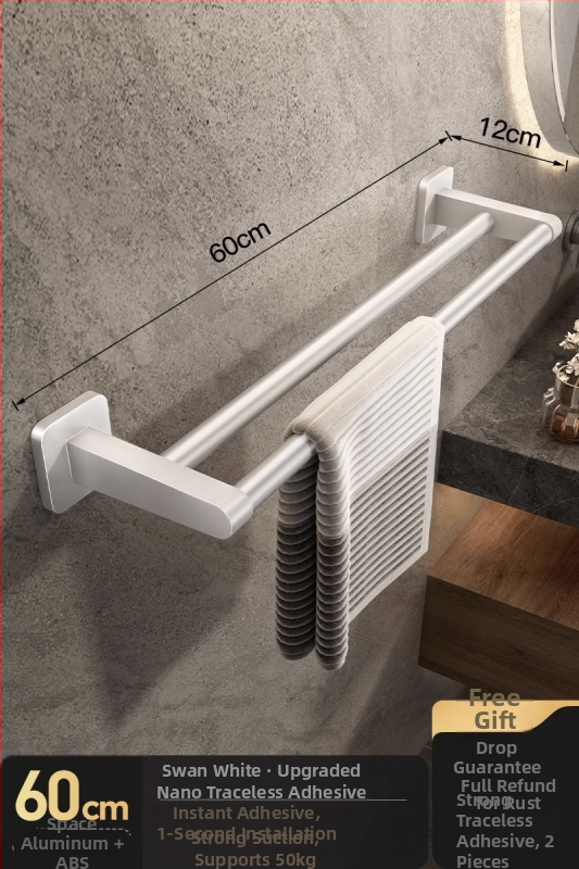 Törölközőtartó, falra szerelt, fúrás nélkül, ABS + alumínium, teherbírás 20 kg, modern minimalista stílus, egy soros