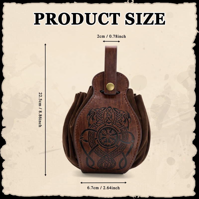 Férfi derék táska - PU bőr, Nordic Viking minta, légáteresztő, ultra könnyű, szintetikus bőrbélés