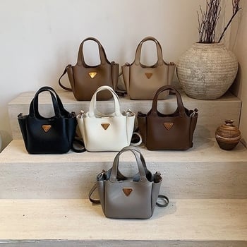 Női PU anyagú vödörtáska, városi egyszerű stílus, zipzáras záródás, belső cipzáros zseb, poliészter bélés