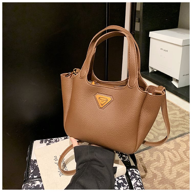 Női PU anyagú vödörtáska, városi egyszerű stílus, zipzáras záródás, belső cipzáros zseb, poliészter bélés