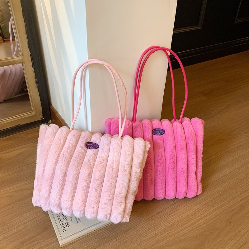 Tote táska plüss anyagból, nagy kapacitású, mágneses zárás, belső telefonzseb