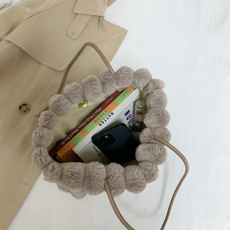 Tote táska plüss anyagból, nagy kapacitású, mágneses zárás, belső telefonzseb