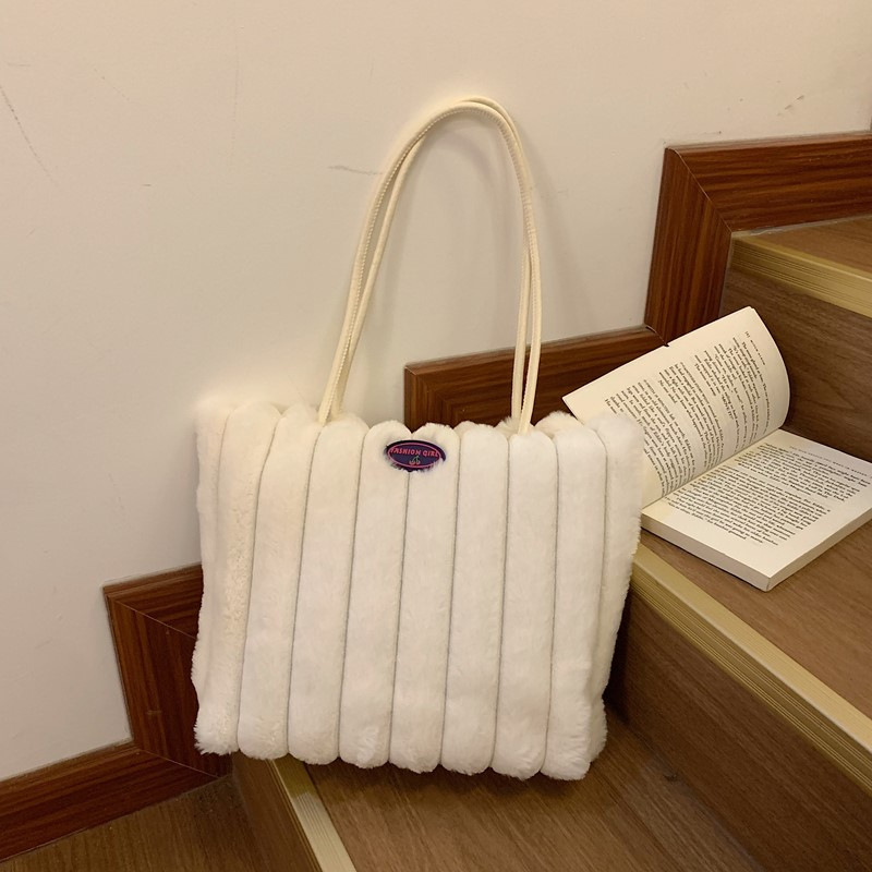 Tote táska plüss anyagból, nagy kapacitású, mágneses zárás, belső telefonzseb