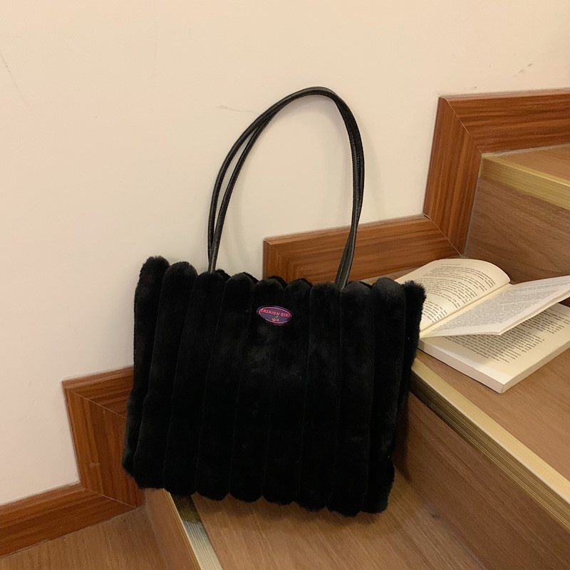 Tote táska plüss anyagból, nagy kapacitású, mágneses zárás, belső telefonzseb