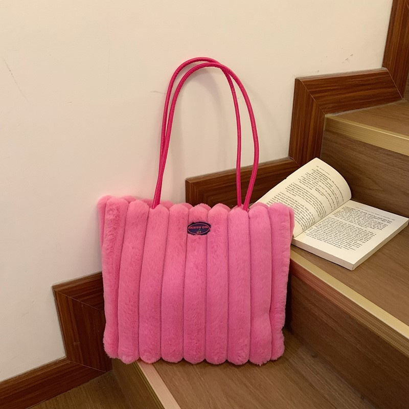 Tote táska plüss anyagból, nagy kapacitású, mágneses zárás, belső telefonzseb