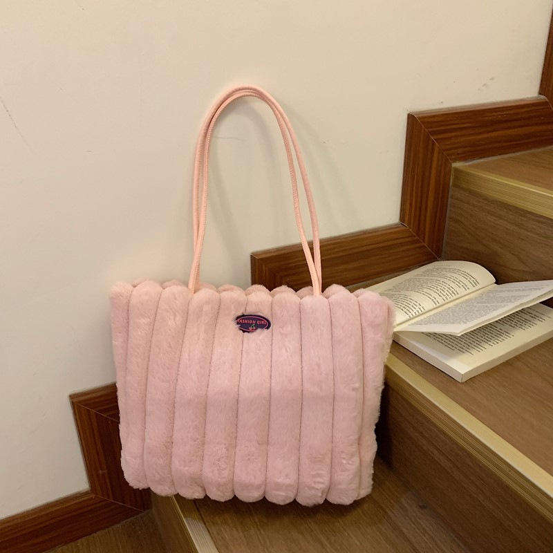 Tote táska plüss anyagból, nagy kapacitású, mágneses zárás, belső telefonzseb