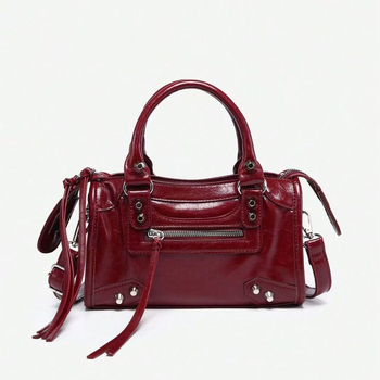 Geantă crossbody pentru femei cu nituri — stil casual, poliester, stil motocicletă, căptușeală PU, închidere cu capac