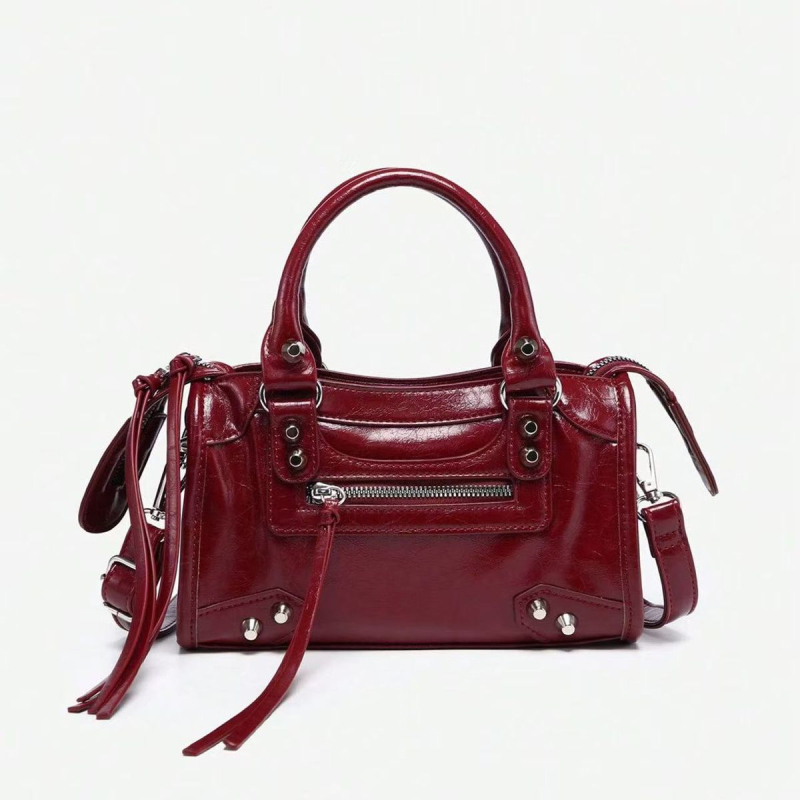 Geantă crossbody pentru femei cu nituri — stil casual, poliester, stil motocicletă, căptușeală PU, închidere cu capac