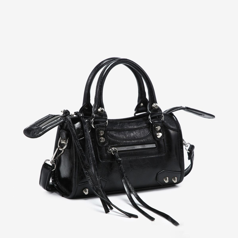 Geantă crossbody pentru femei cu nituri — stil casual, poliester, stil motocicletă, căptușeală PU, închidere cu capac