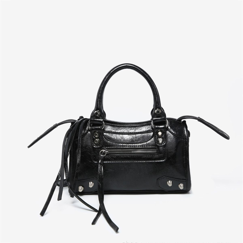 Geantă crossbody pentru femei cu nituri — stil casual, poliester, stil motocicletă, căptușeală PU, închidere cu capac