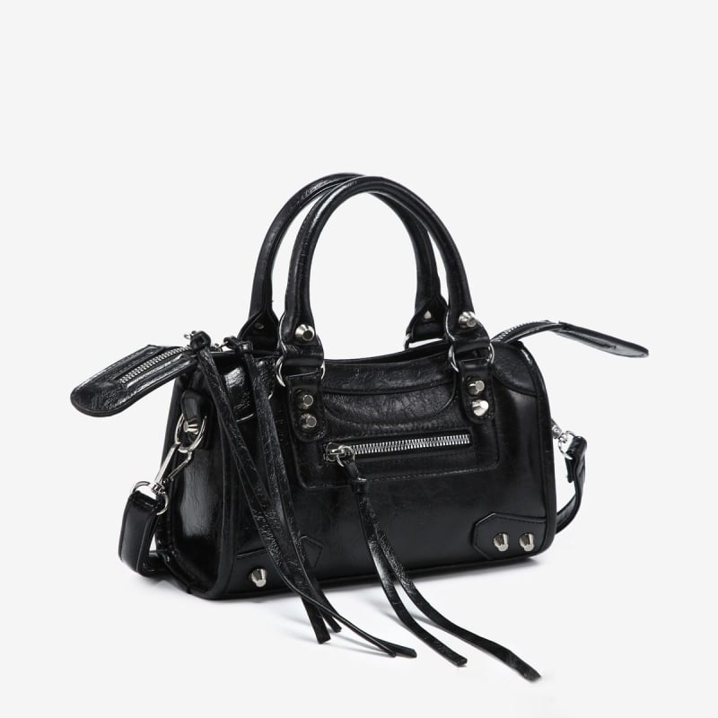 Geantă crossbody pentru femei cu nituri — stil casual, poliester, stil motocicletă, căptușeală PU, închidere cu capac