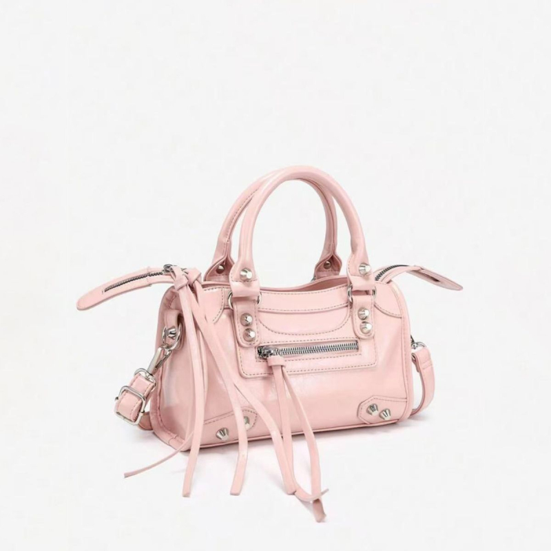 Geantă crossbody pentru femei cu nituri — stil casual, poliester, stil motocicletă, căptușeală PU, închidere cu capac