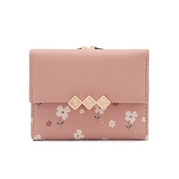 Portofel pentru monede din PU cu model floral, 3 compartimente pentru carduri, design pliabil extensibil, căptușeală din poliester, marcă licențiată