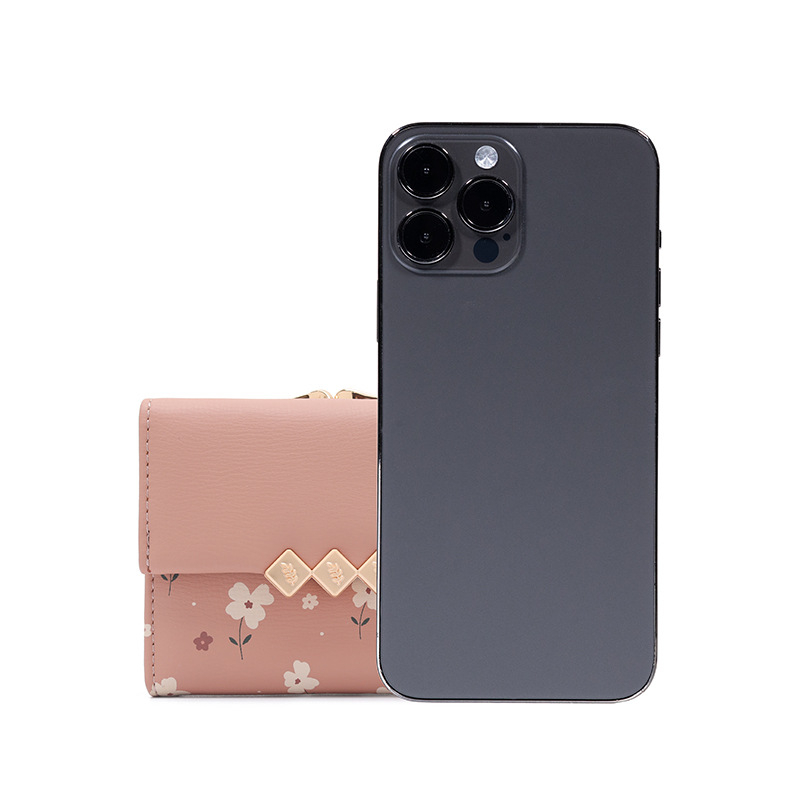 Portofel pentru monede din PU cu model floral, 3 compartimente pentru carduri, design pliabil extensibil, căptușeală din poliester, marcă licențiată