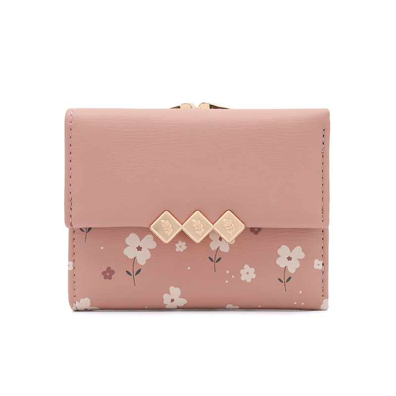 Portofel pentru monede din PU cu model floral, 3 compartimente pentru carduri, design pliabil extensibil, căptușeală din poliester, marcă licențiată