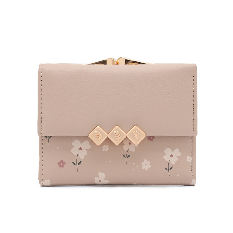 Portofel pentru monede din PU cu model floral, 3 compartimente pentru carduri, design pliabil extensibil, căptușeală din poliester, marcă licențiată