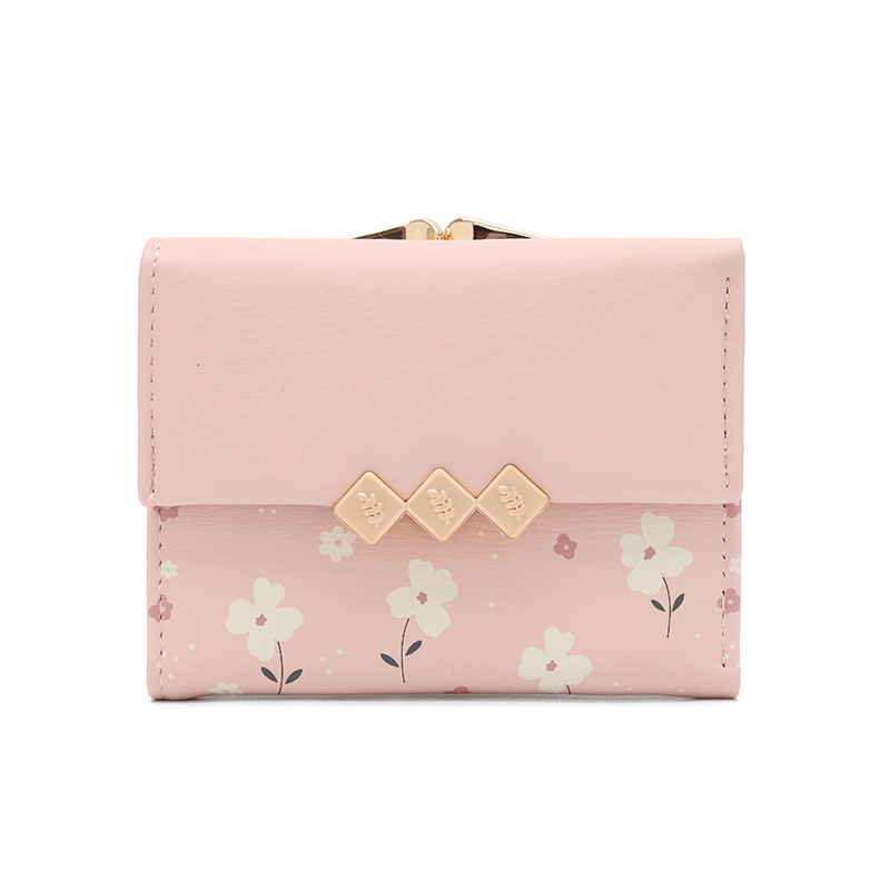 Portofel pentru monede din PU cu model floral, 3 compartimente pentru carduri, design pliabil extensibil, căptușeală din poliester, marcă licențiată