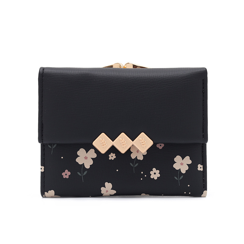 Portofel pentru monede din PU cu model floral, 3 compartimente pentru carduri, design pliabil extensibil, căptușeală din poliester, marcă licențiată