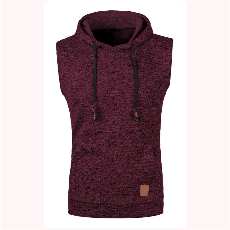 Ανδρικό γιλέκο με κουκούλα, εφαρμοστό, πολυεστερικό ύφασμα, μίγμα συνθετικών ινών, μονόχρωμο σχέδιο