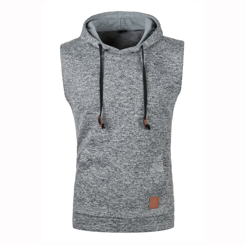 Ανδρικό γιλέκο με κουκούλα, εφαρμοστό, πολυεστερικό ύφασμα, μίγμα συνθετικών ινών, μονόχρωμο σχέδιο