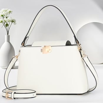 Geantă bucket, stil urban-simplu, PU material, formă pătrată orizontală, deschidere acoperită, buzunar interior laminat cu fermoar