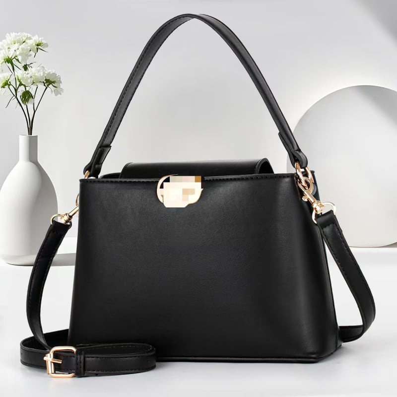 Geantă bucket, stil urban-simplu, PU material, formă pătrată orizontală, deschidere acoperită, buzunar interior laminat cu fermoar